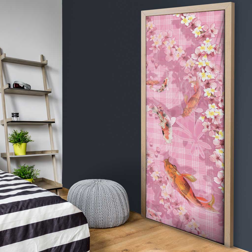 Pink Palaka Hawaiian And Japanese Door Cover Sakura Lei With Koi Fish DT05 - Polynesian Pride