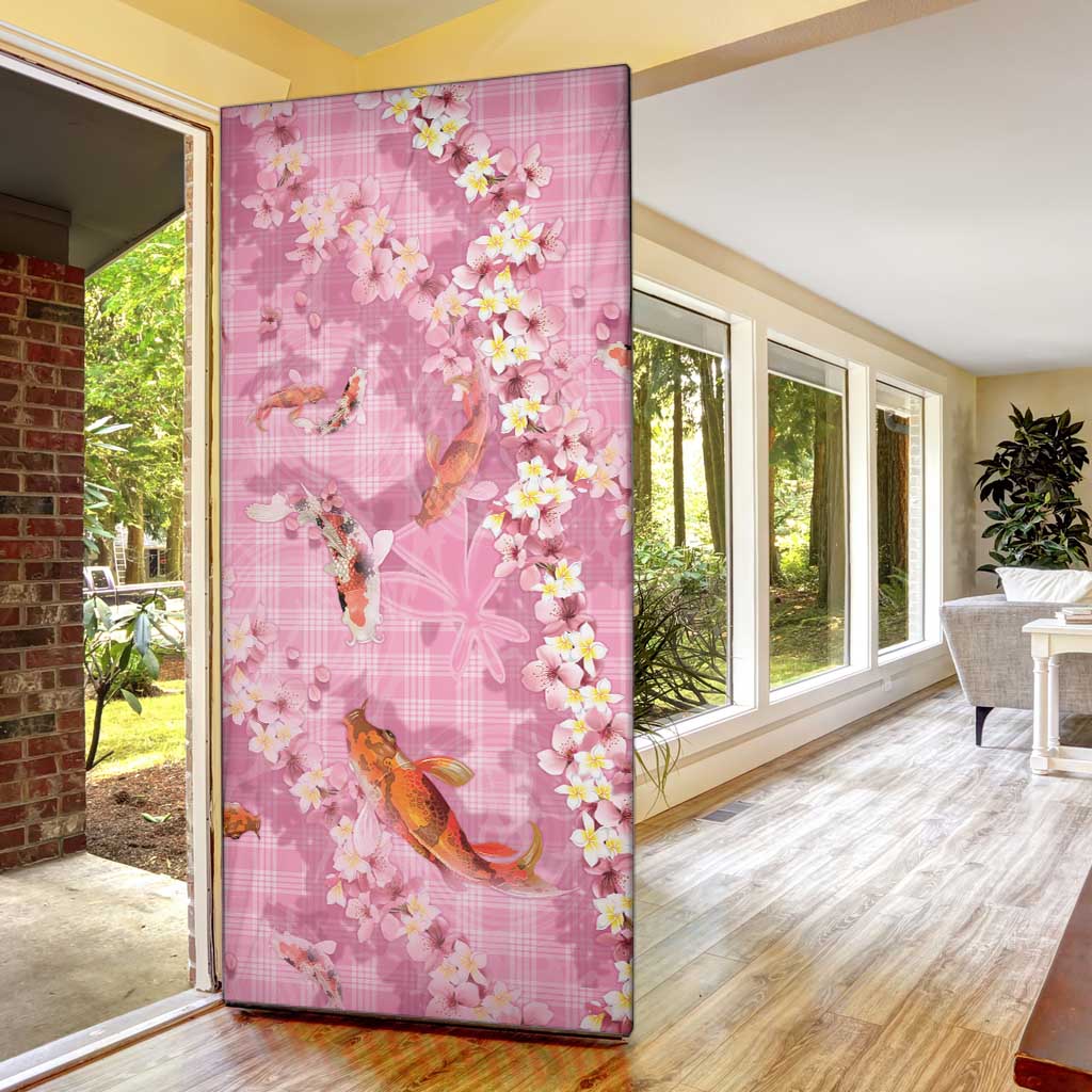 Pink Palaka Hawaiian And Japanese Door Cover Sakura Lei With Koi Fish DT05 - Polynesian Pride