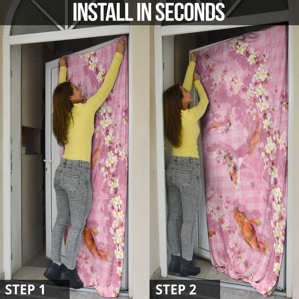 Pink Palaka Hawaiian And Japanese Door Cover Sakura Lei With Koi Fish DT05 - Polynesian Pride