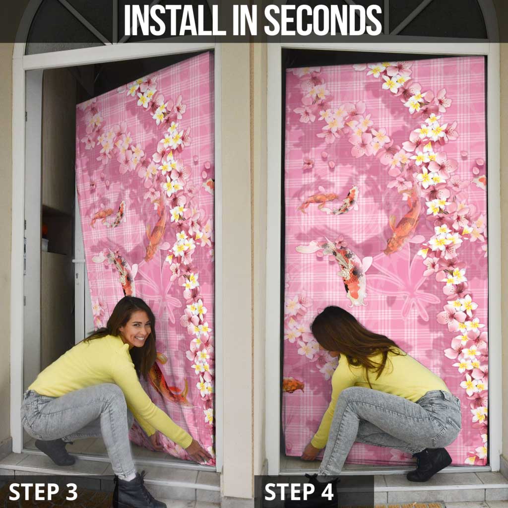 Pink Palaka Hawaiian And Japanese Door Cover Sakura Lei With Koi Fish DT05 - Polynesian Pride