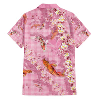 Pink Palaka Hawaiian And Japanese Family Matching Off The Shoulder Long Sleeve Dress and Hawaiian Shirt Sakura Lei With Koi Fish - Polynesian Pride