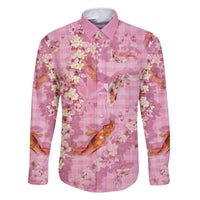 Pink Palaka Hawaiian And Japanese Family Matching Off Shoulder Maxi Dress and Hawaiian Shirt Sakura Lei With Koi Fish - Polynesian Pride