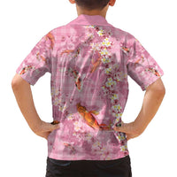 Pink Palaka Hawaiian And Japanese Family Matching Off Shoulder Short Dress and Hawaiian Shirt Sakura Lei With Koi Fish - Polynesian Pride