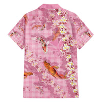 Pink Palaka Hawaiian And Japanese Family Matching Off Shoulder Short Dress and Hawaiian Shirt Sakura Lei With Koi Fish - Polynesian Pride