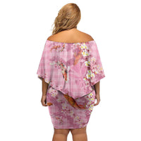 Pink Palaka Hawaiian And Japanese Family Matching Off Shoulder Short Dress and Hawaiian Shirt Sakura Lei With Koi Fish - Polynesian Pride
