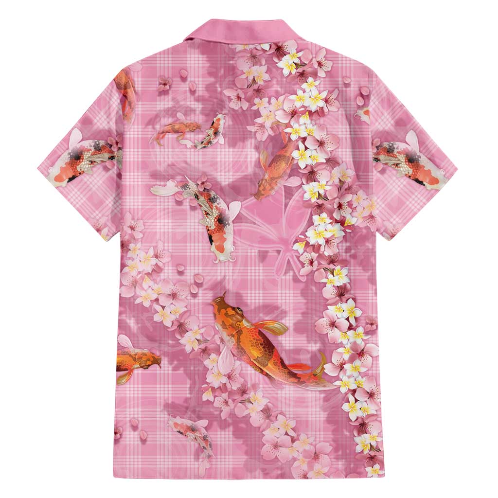Pink Palaka Hawaiian And Japanese Family Matching Puletasi and Hawaiian Shirt Sakura Lei With Koi Fish - Polynesian Pride