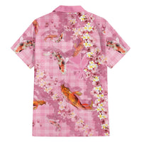 Pink Palaka Hawaiian And Japanese Family Matching Puletasi and Hawaiian Shirt Sakura Lei With Koi Fish - Polynesian Pride