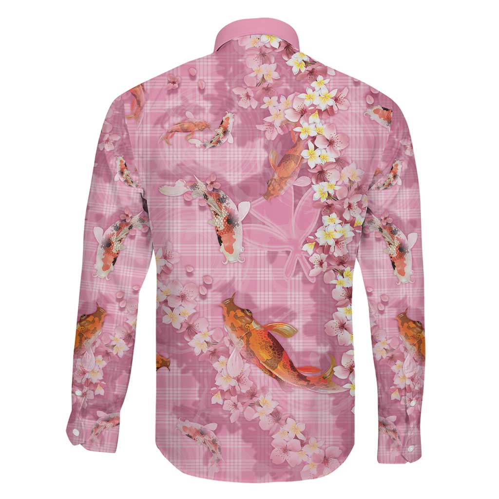 Pink Palaka Hawaiian And Japanese Family Matching Puletasi and Hawaiian Shirt Sakura Lei With Koi Fish - Polynesian Pride
