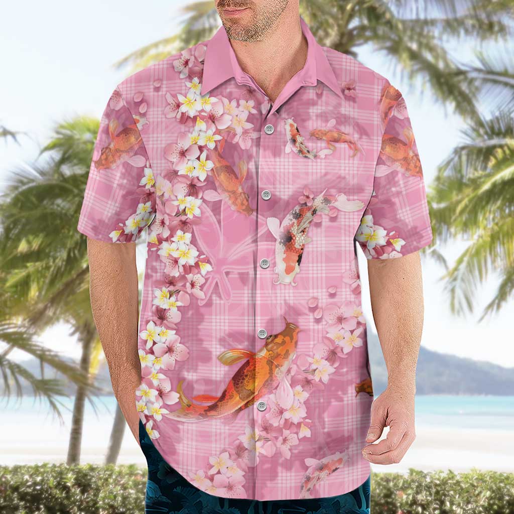 Pink Palaka Hawaiian And Japanese Hawaiian Shirt Sakura Lei With Koi Fish DT05 - Polynesian Pride