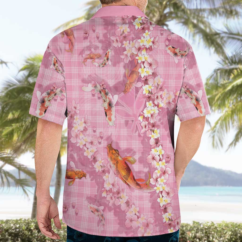 Pink Palaka Hawaiian And Japanese Hawaiian Shirt Sakura Lei With Koi Fish DT05 - Polynesian Pride