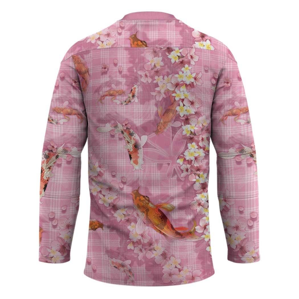 Pink Palaka Hawaiian And Japanese Hockey Jersey Sakura Lei With Koi Fish - Polynesian Pride