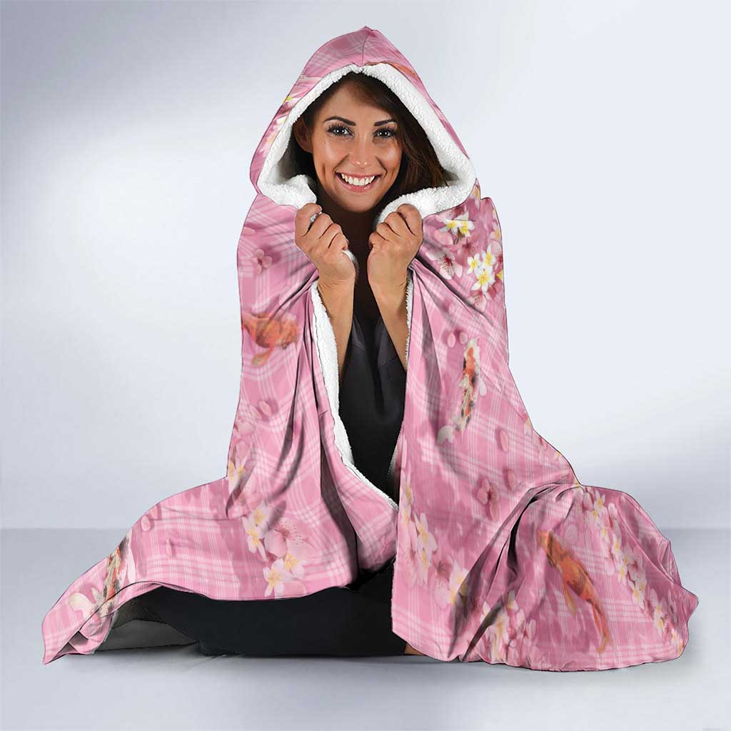 Pink Palaka Hawaiian And Japanese Hooded Blanket Sakura Lei With Koi Fish DT05 - Polynesian Pride