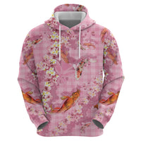 Pink Palaka Hawaiian And Japanese Hoodie Sakura Lei With Koi Fish - Polynesian Pride