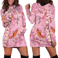 Pink Palaka Hawaiian And Japanese Hoodie Dress Sakura Lei With Koi Fish - Polynesian Pride