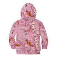 Pink Palaka Hawaiian And Japanese Kid Hoodie Sakura Lei With Koi Fish - Polynesian Pride