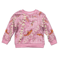 Pink Palaka Hawaiian And Japanese Kid Ugly Christmas Sweater Sakura Lei With Koi Fish - Polynesian Pride