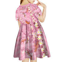 Pink Palaka Hawaiian And Japanese Kid Short Sleeve Dress Sakura Lei With Koi Fish - Polynesian Pride