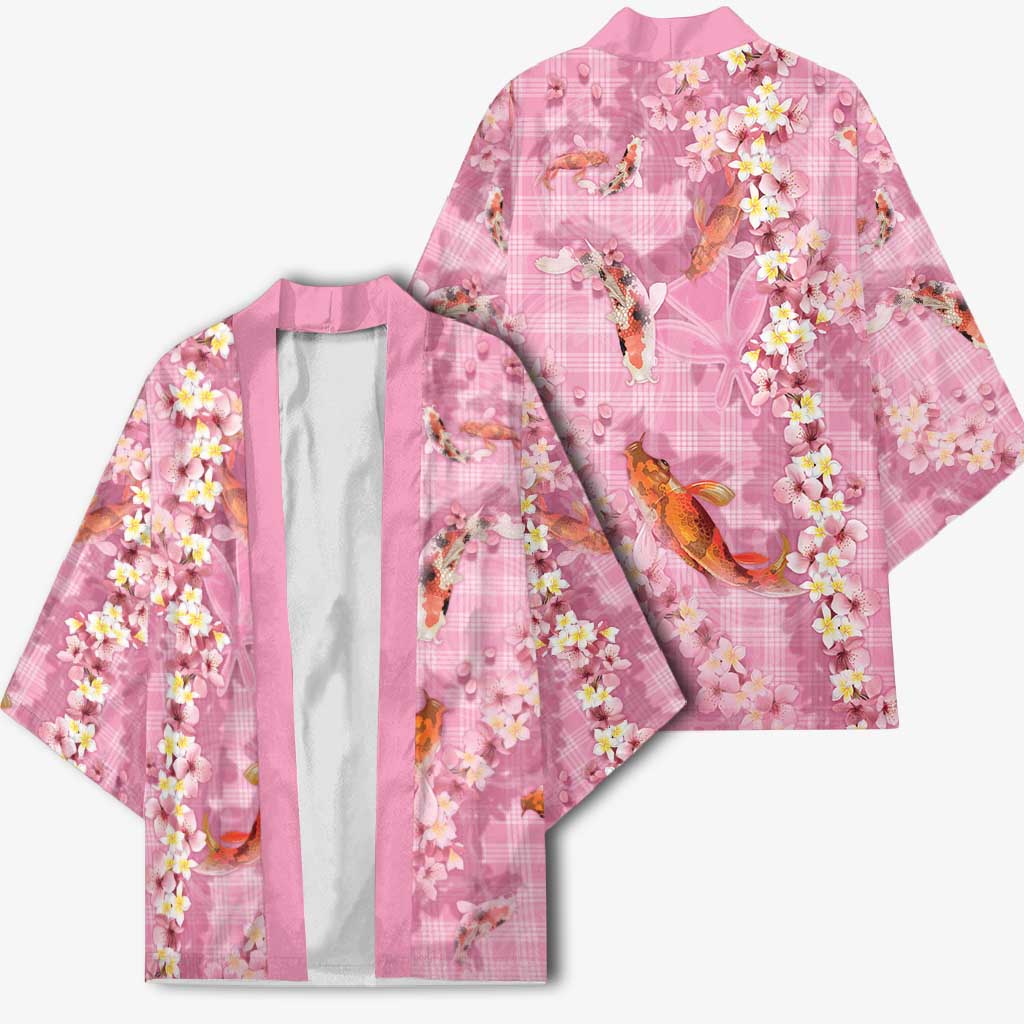 Pink Palaka Hawaiian And Japanese Kimono Sakura Lei With Koi Fish - Polynesian Pride