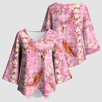 Pink Palaka Hawaiian And Japanese Kimono Sleeve Blouse Sakura Lei With Koi Fish DT05 - Polynesian Pride