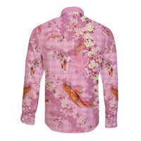 Pink Palaka Hawaiian And Japanese Long Sleeve Button Shirt Sakura Lei With Koi Fish DT05 - Polynesian Pride
