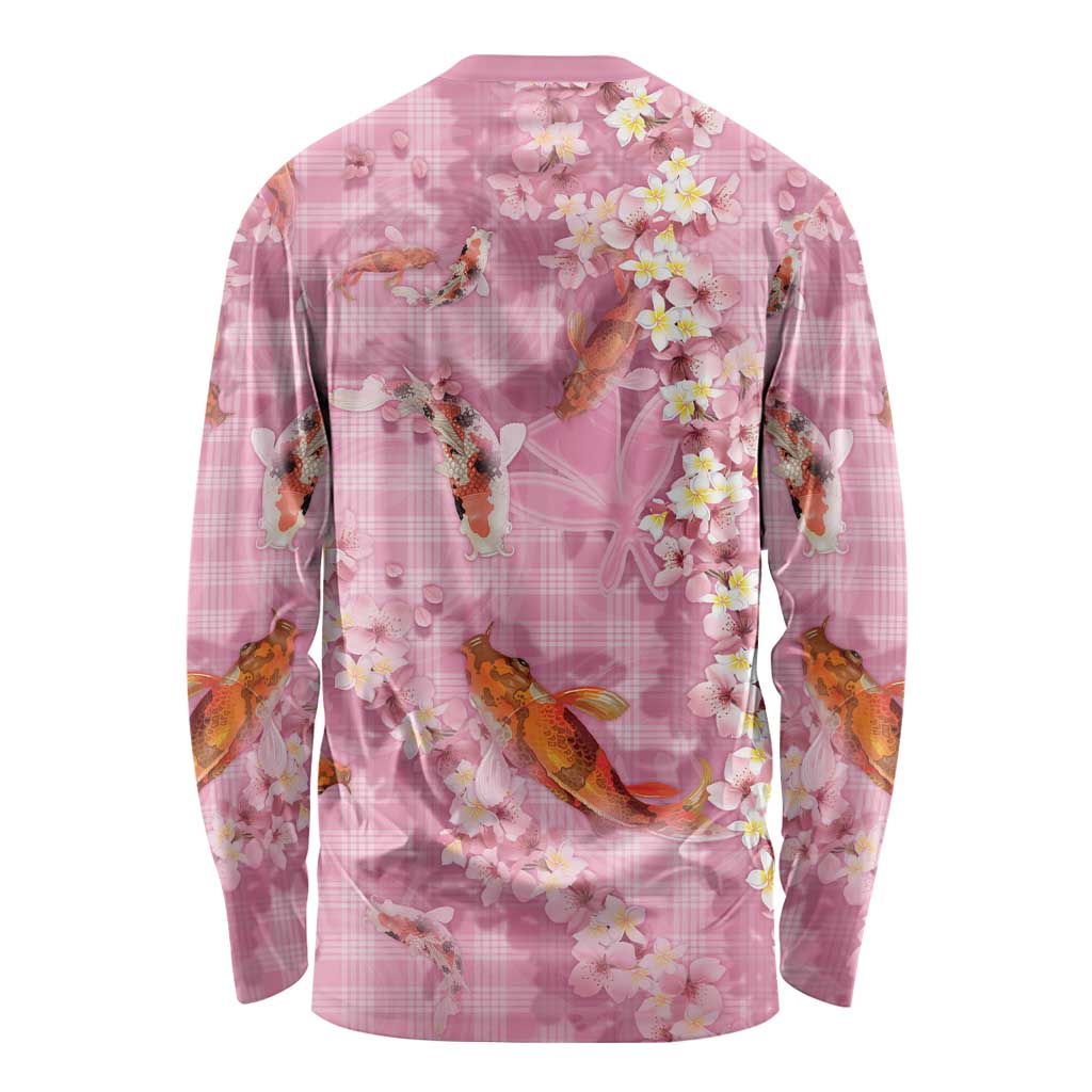 Pink Palaka Hawaiian And Japanese Long Sleeve Shirt Sakura Lei With Koi Fish DT05 - Polynesian Pride