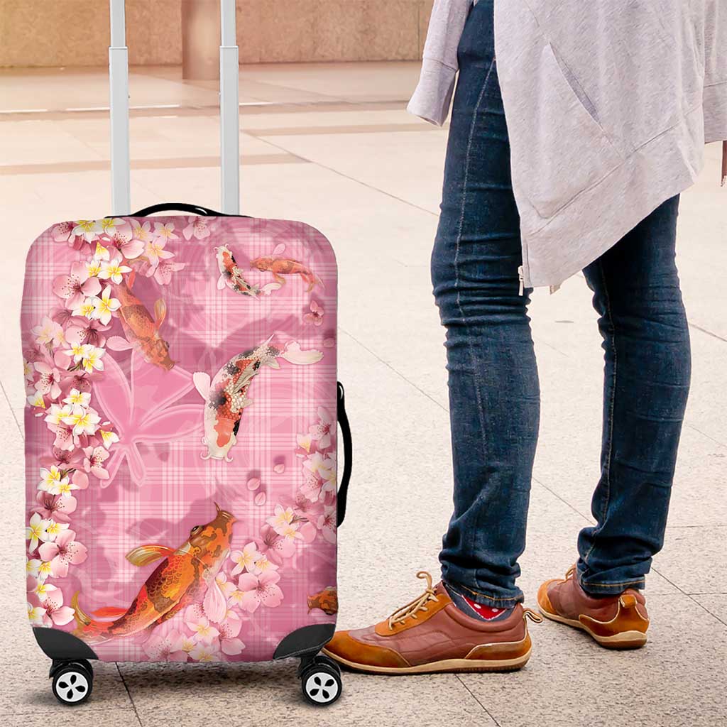 Pink Palaka Hawaiian And Japanese Luggage Cover Sakura Lei With Koi Fish - Polynesian Pride