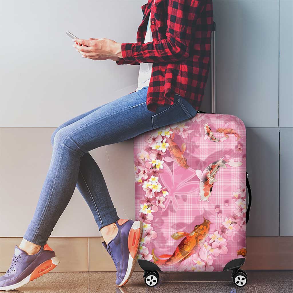Pink Palaka Hawaiian And Japanese Luggage Cover Sakura Lei With Koi Fish - Polynesian Pride