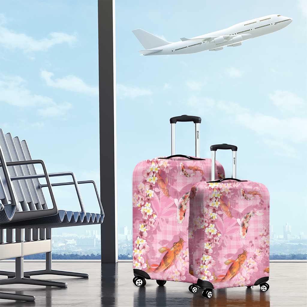 Pink Palaka Hawaiian And Japanese Luggage Cover Sakura Lei With Koi Fish - Polynesian Pride