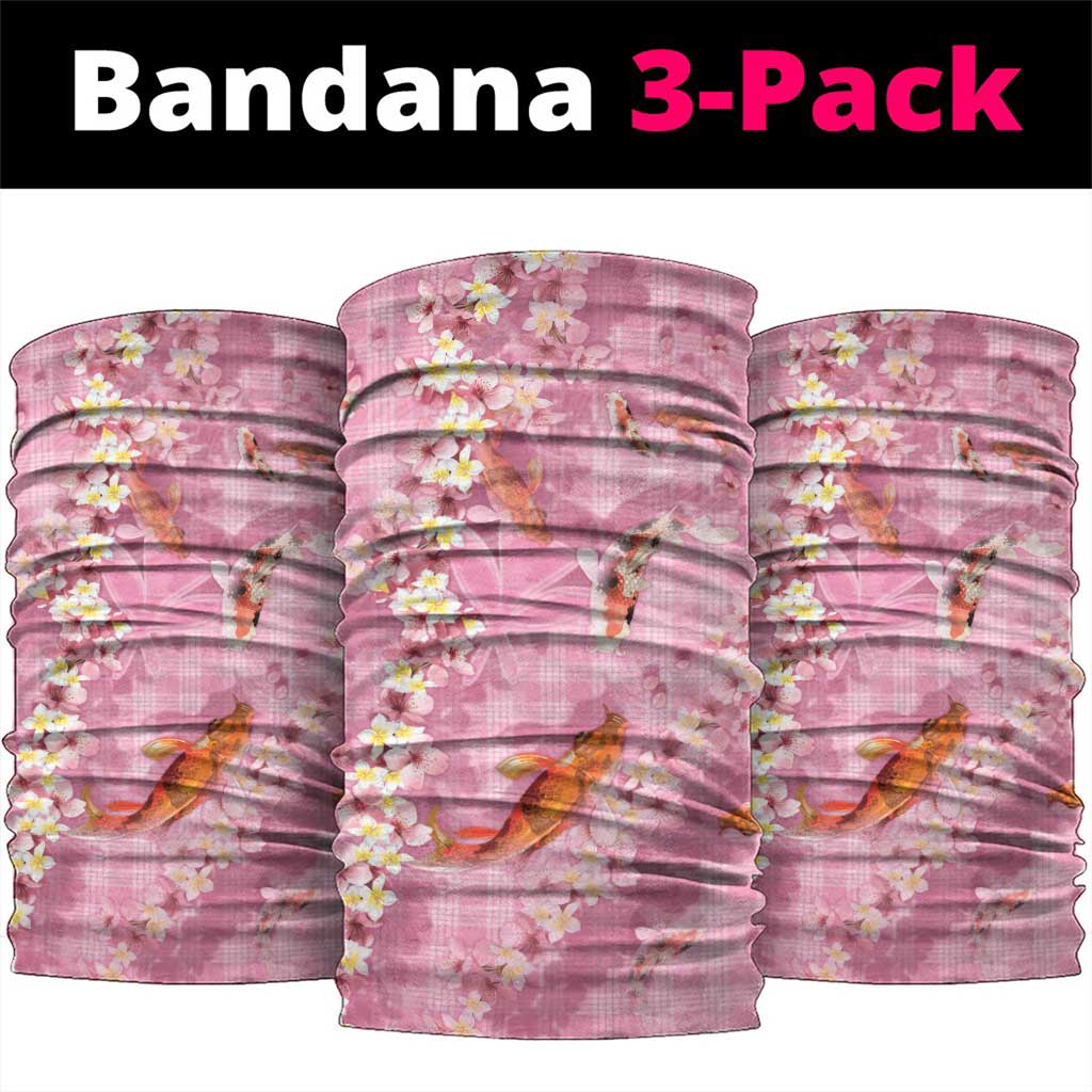 Pink Palaka Hawaiian And Japanese Neck Gaiter Sakura Lei With Koi Fish DT05 package One Size: 25*50cm Pink - Polynesian Pride