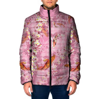 Pink Palaka Hawaiian And Japanese Padded Jacket Sakura Lei With Koi Fish DT05 Men Pink - Polynesian Pride