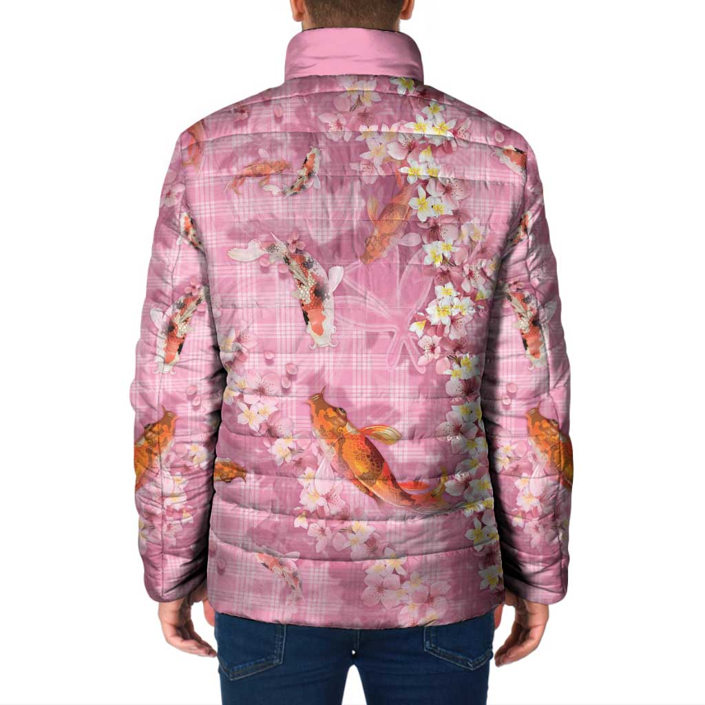 Pink Palaka Hawaiian And Japanese Padded Jacket Sakura Lei With Koi Fish DT05 - Polynesian Pride