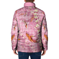 Pink Palaka Hawaiian And Japanese Padded Jacket Sakura Lei With Koi Fish DT05 - Polynesian Pride