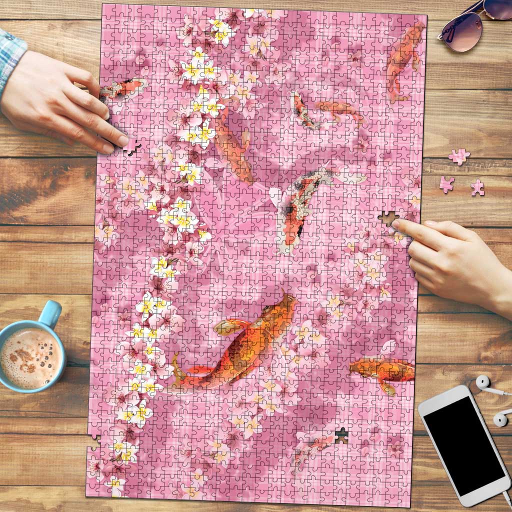 Pink Palaka Hawaiian And Japanese Puzzle Sakura Lei With Koi Fish DT05 Pink - Polynesian Pride
