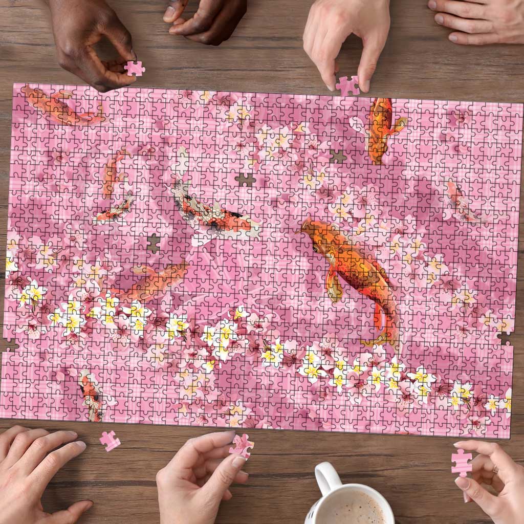Pink Palaka Hawaiian And Japanese Puzzle Sakura Lei With Koi Fish DT05 - Polynesian Pride