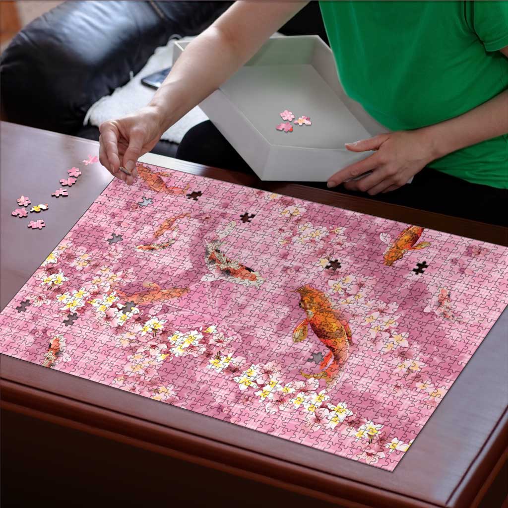 Pink Palaka Hawaiian And Japanese Puzzle Sakura Lei With Koi Fish DT05 - Polynesian Pride