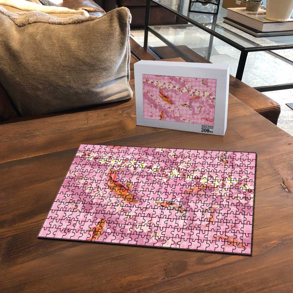 Pink Palaka Hawaiian And Japanese Puzzle Sakura Lei With Koi Fish DT05 - Polynesian Pride