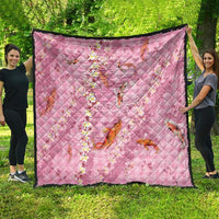 Pink Palaka Hawaiian And Japanese Quilt Sakura Lei With Koi Fish - Polynesian Pride