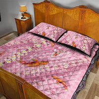 Pink Palaka Hawaiian And Japanese Quilt Bed Set Sakura Lei With Koi Fish - Polynesian Pride