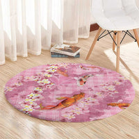 Pink Palaka Hawaiian And Japanese Round Carpet Sakura Lei With Koi Fish - Polynesian Pride