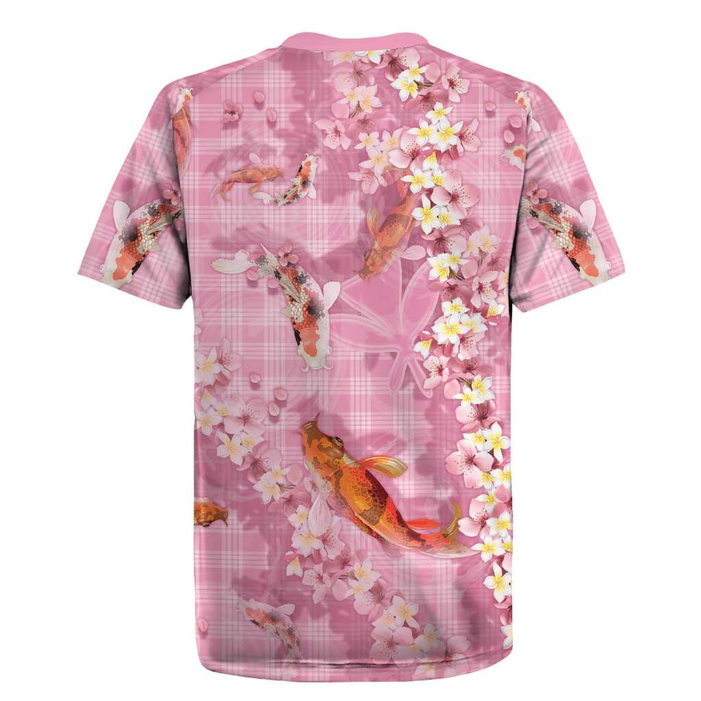 Pink Palaka Hawaiian And Japanese Rugby Jersey Sakura Lei With Koi Fish DT05 - Polynesian Pride