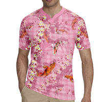 Pink Palaka Hawaiian And Japanese Rugby Jersey Sakura Lei With Koi Fish DT05 - Polynesian Pride