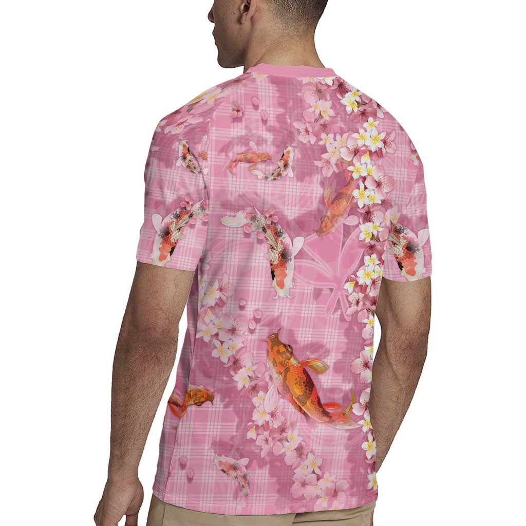 Pink Palaka Hawaiian And Japanese Rugby Jersey Sakura Lei With Koi Fish DT05 - Polynesian Pride