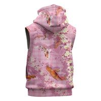 Pink Palaka Hawaiian And Japanese Sleeveless Hoodie Sakura Lei With Koi Fish DT05 - Polynesian Pride