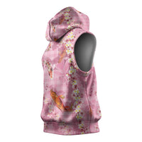 Pink Palaka Hawaiian And Japanese Sleeveless Hoodie Sakura Lei With Koi Fish DT05 - Polynesian Pride