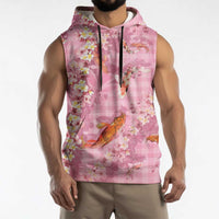 Pink Palaka Hawaiian And Japanese Sleeveless Hoodie Sakura Lei With Koi Fish DT05 - Polynesian Pride