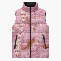Pink Palaka Hawaiian And Japanese Sleeveless Puffer Jacket Sakura Lei With Koi Fish DT05 Unisex Pink - Polynesian Pride