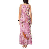 Pink Palaka Hawaiian And Japanese Tank Maxi Dress Sakura Lei With Koi Fish - Polynesian Pride