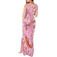 Pink Palaka Hawaiian And Japanese Tank Maxi Dress Sakura Lei With Koi Fish - Polynesian Pride