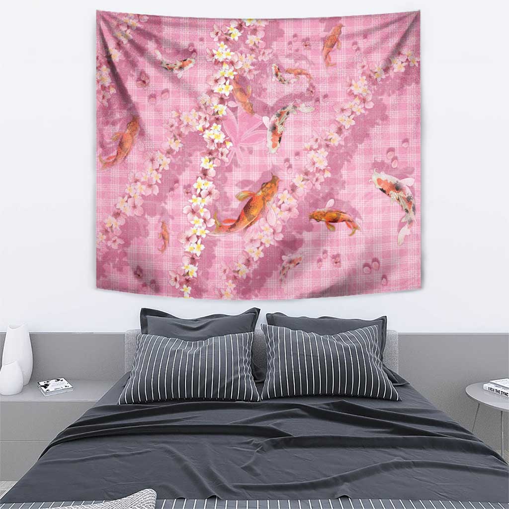 Pink Palaka Hawaiian And Japanese Tapestry Sakura Lei With Koi Fish - Polynesian Pride