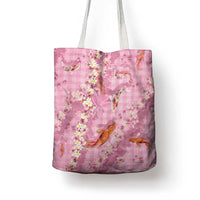 Pink Palaka Hawaiian And Japanese Tote Bag Sakura Lei With Koi Fish - Polynesian Pride